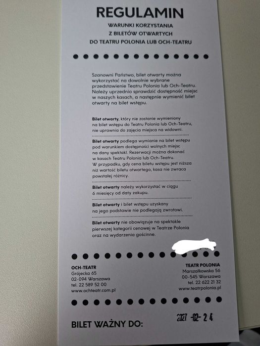 2Bilety otwarte do teatru polonia lub och teatr