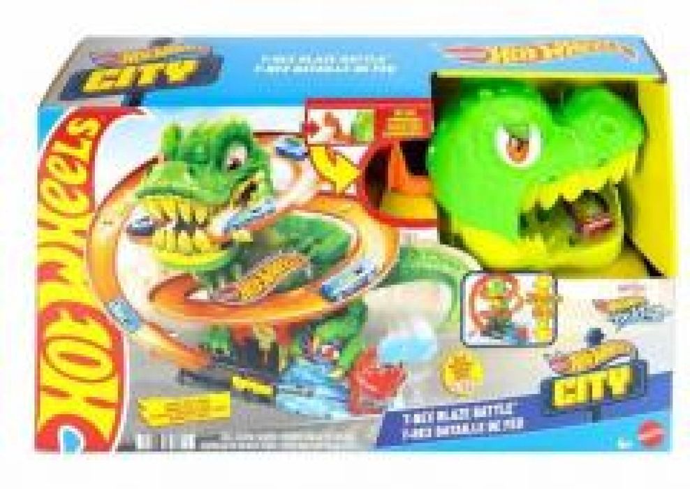 Hot Wheels City Zakręcony tor Remiza T-Rexa pudełko,451x260 mm