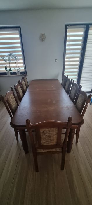 Stół dębowy rozkładany 12 krzeseł