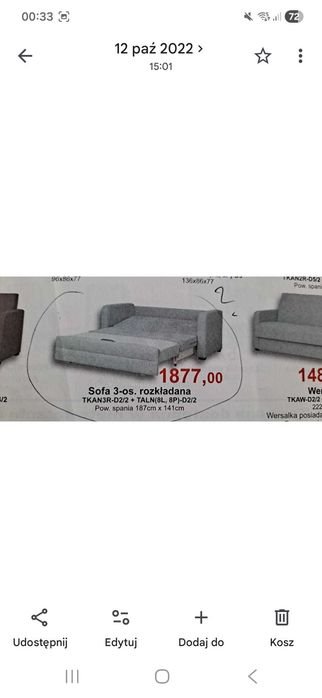 Sofa srebrna jak nowa