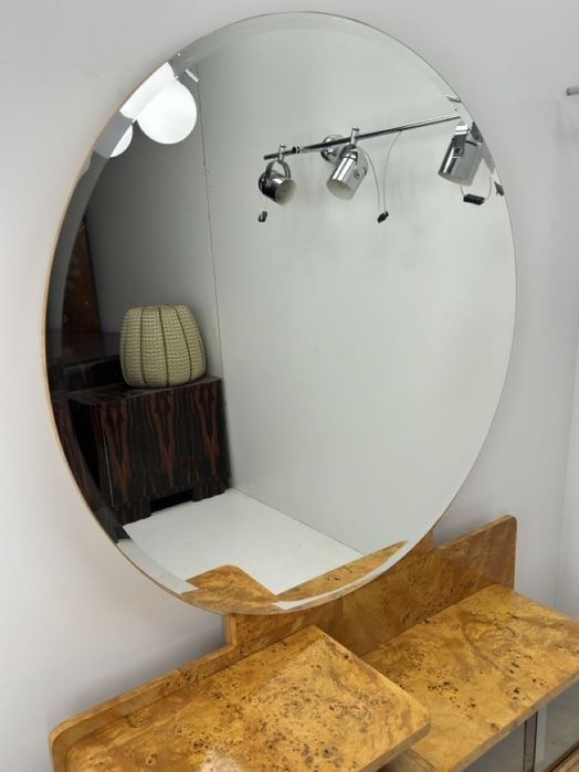 Stara toaletka Art Dèco z dużym okrągłym lustrem