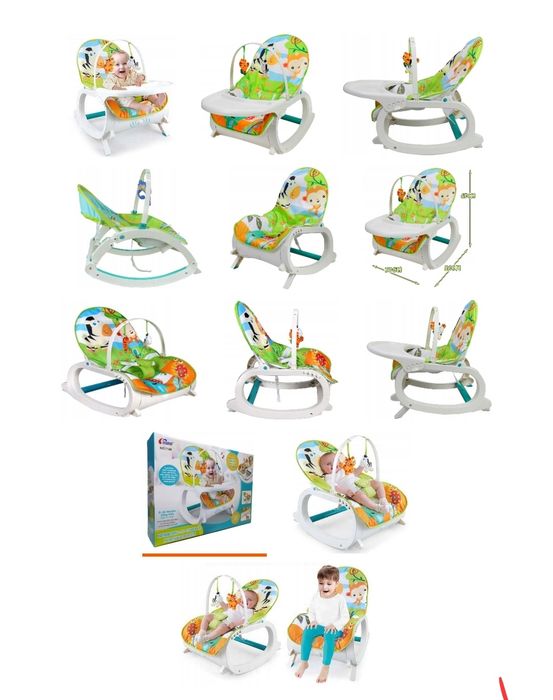 Leżaczek bujaczek dla dziecka z pałąkiem i stolikiem – bardzo dobry