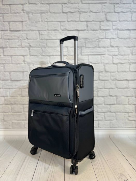 S,M,L Валіза  4 колеса LN01  чорна/сіра WINGS (Польша) нейлон