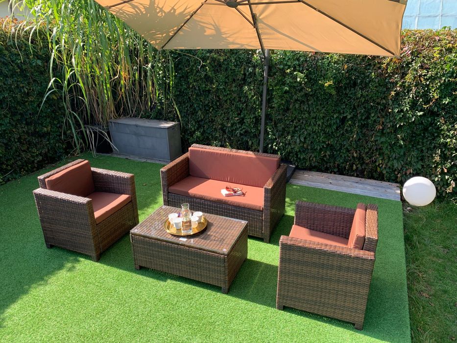 (WR) Nicea zestaw technorattan brąz sofa 2xfotel ława