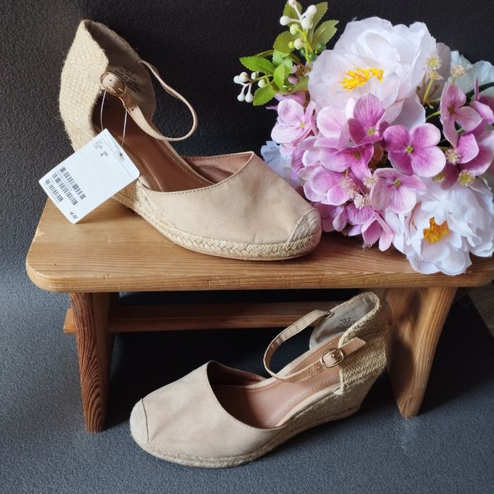 Nowe espadryle H&M Premium Selection r. 39 – zamsz, koturn,  eco skóra