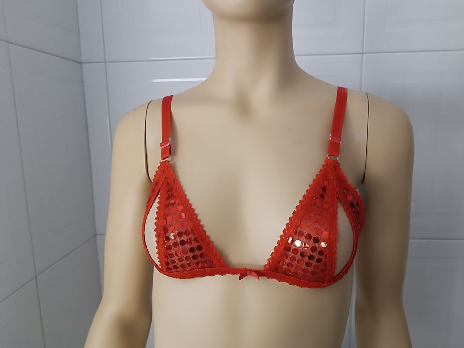 Soutien Aberto. Vermelho com Lantejoulas. Tamanho S