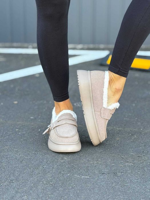 Жіночі зимові лофери замшеві (36-41) на хутрі | Черевики з хутром