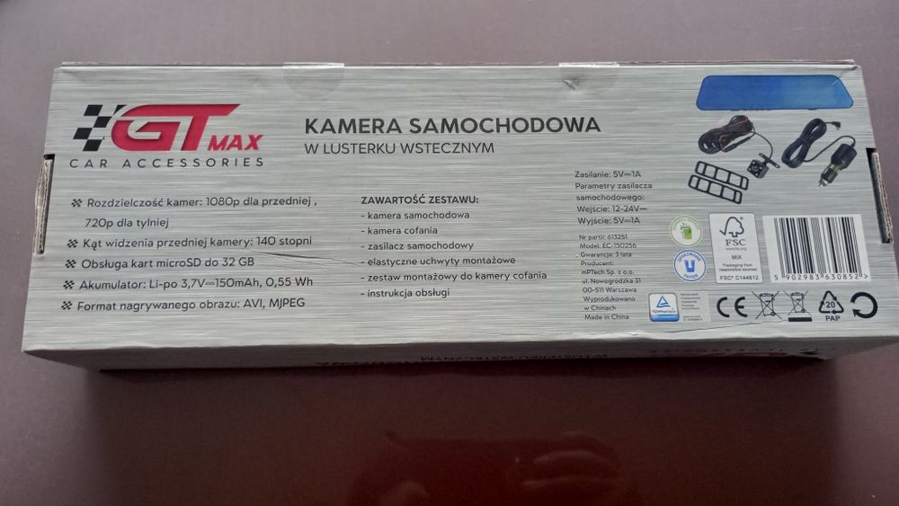 Kamera samochodowa w lusterku wstecznym GTMAX