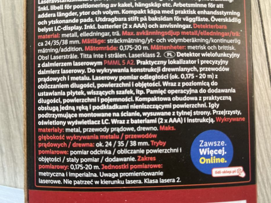 Parkside PMML 5 A2 Dalmierz Wykrywacz Metali Drewna Okazja