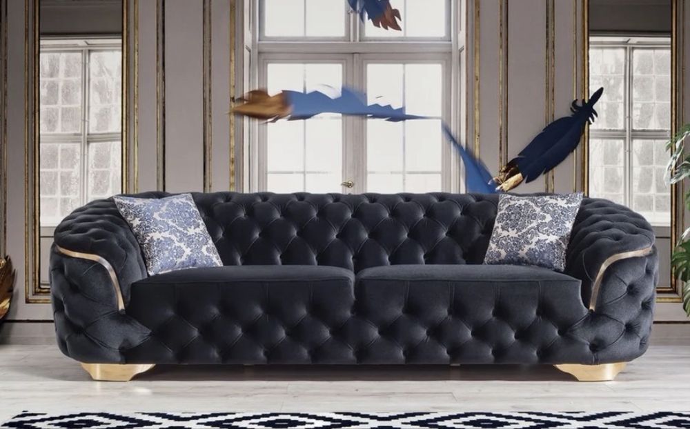 Sofa 2-osobowa CAVALLI Glamour Pikowana Złote Detale 190cm