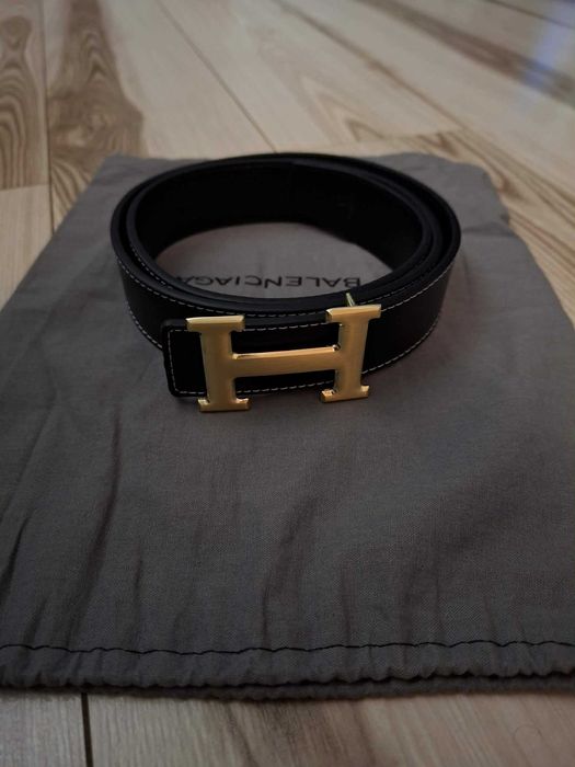 Pasek Hermes ze złotą klamrą