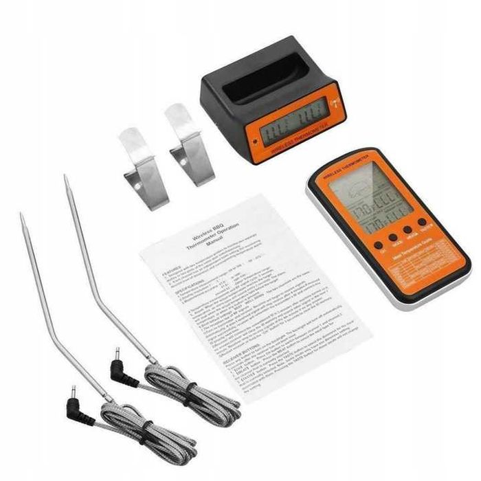Bezprzewodowy TERMOMETR DO GRILLA wędzarni 2 SONDY czytelny kuchenny