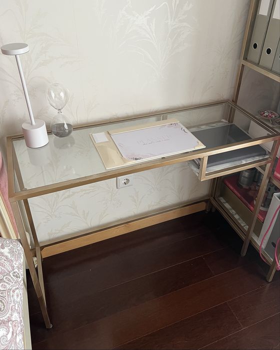 Mesa de apoio / secretaria em metal e vidro