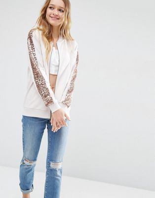 Bluza Beżowa Rozpinana Z Cekinami M 38