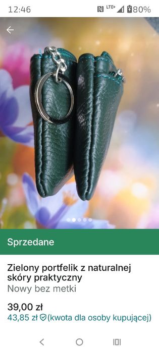 Zielony portfelik ze skóry naturalnej,nowy