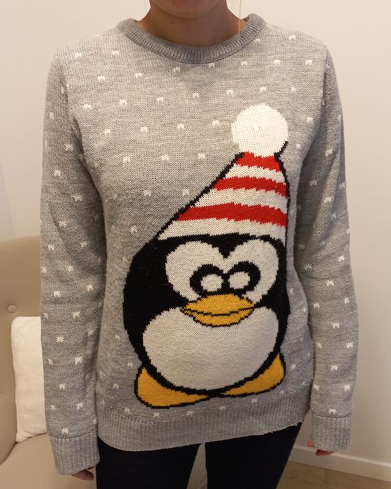 Szary sweter świąteczny pingwin 100% akryl