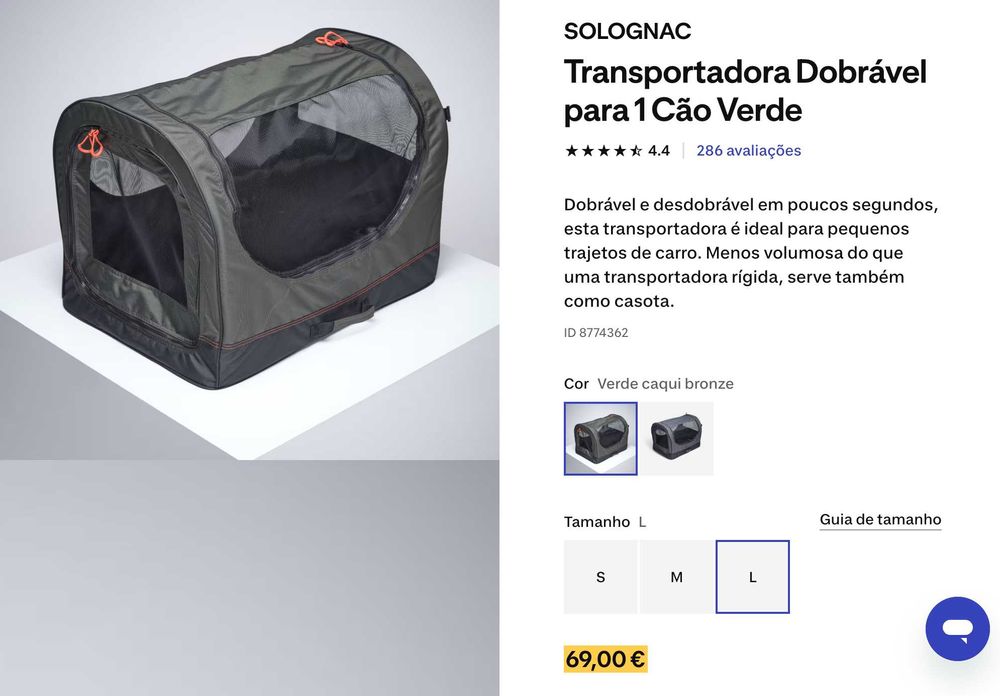 Transportadora Dobrável para Cão - Decathlon Solognac Tam L + Tapete
