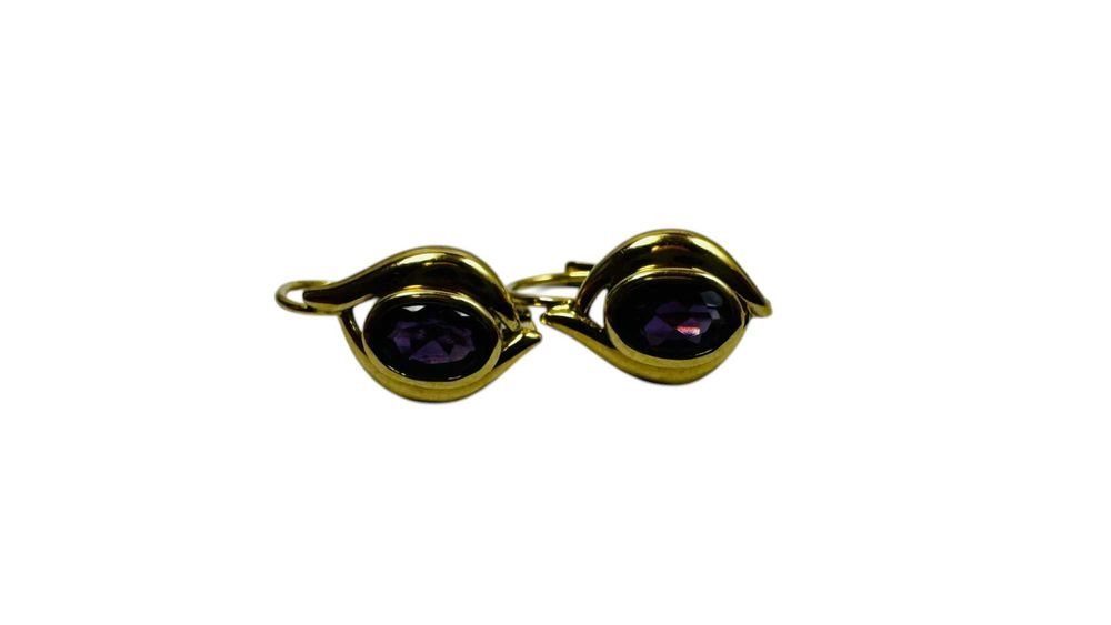 Złote kolczyki ametyst syntetyczny próba 333 1,99g bigiel angielski