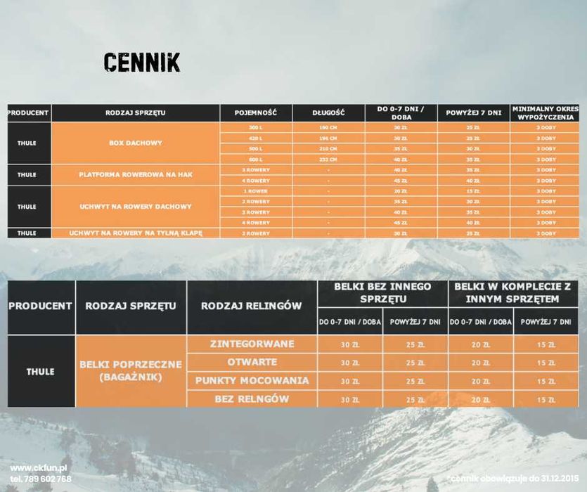 bagażnik dachowy, box dachowy, uchwyt rowerowy, wypożyczalnia