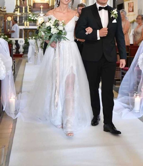 Suknia ślubna 2w1 spódnica tiulowa rybka syrenka koronka boho rozporek