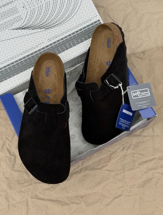Birkenstock Boston Black Suede Soft Footbed | Оригінал