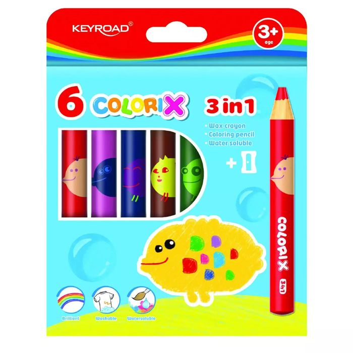 Kredki świecowe jumbo z temperówką Keyroad 3in1 6 kolorów. Keyroad. Nowy Produkt