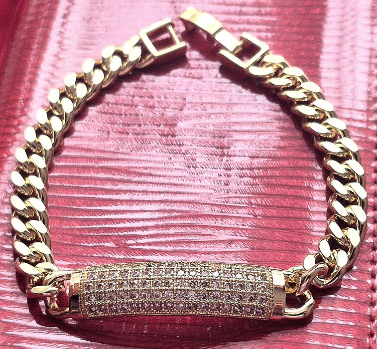 585 Pozłacana jak Złota Bransoletka Pancerka Cyrkonie Diamentowe 20cm