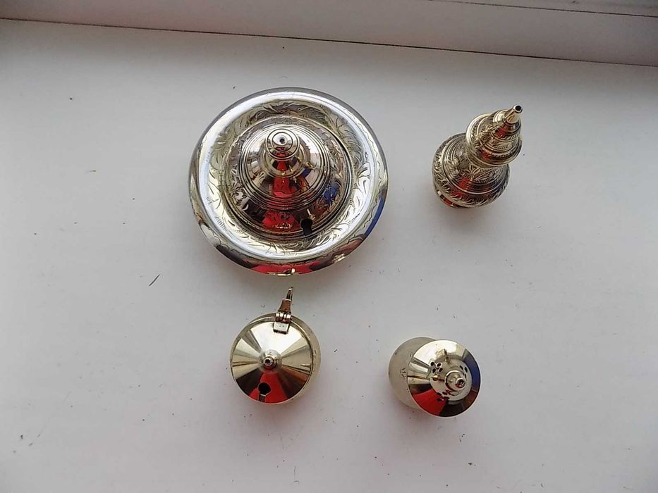 Набор для специй + Масленка Индия по серебрение штихельный узор