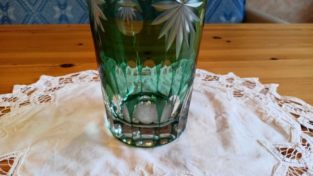 Wazon kryształowy 25 cm, zielony, PRL, Julia