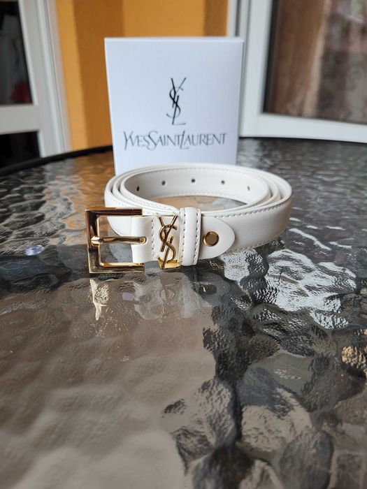 Biały damski skórzany pasek 105 cm w pudełku