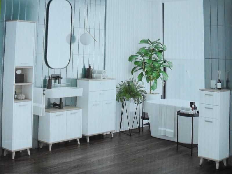 Szafka łazienkowa Wysoka Biała z olchą 180cm