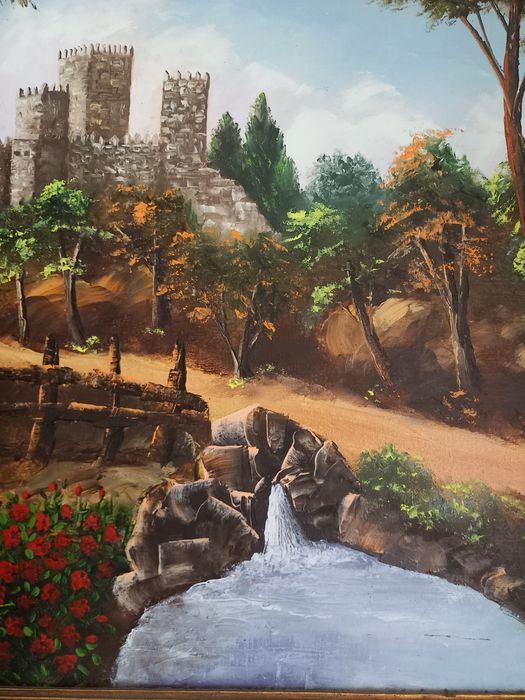 Quadro de pintura antiga sobre tela castelo Guimarães