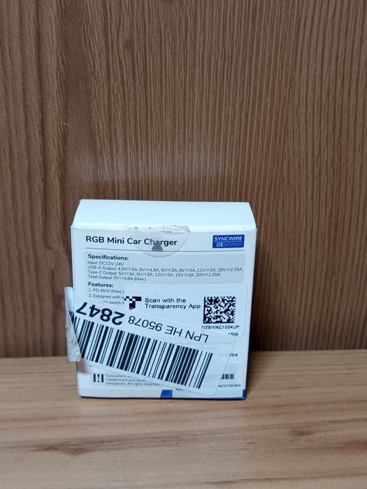 Ładowarka samochodowa syncwire 
Model SW-XC1004 45 W