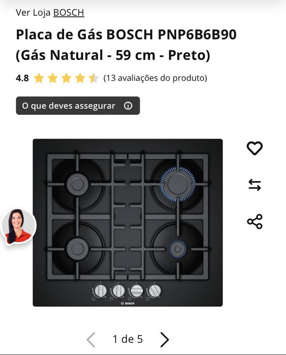Placa de Gás BOSCH PNP6B6B90 (Gás Natural - 59 cm - Preto)NOVA
