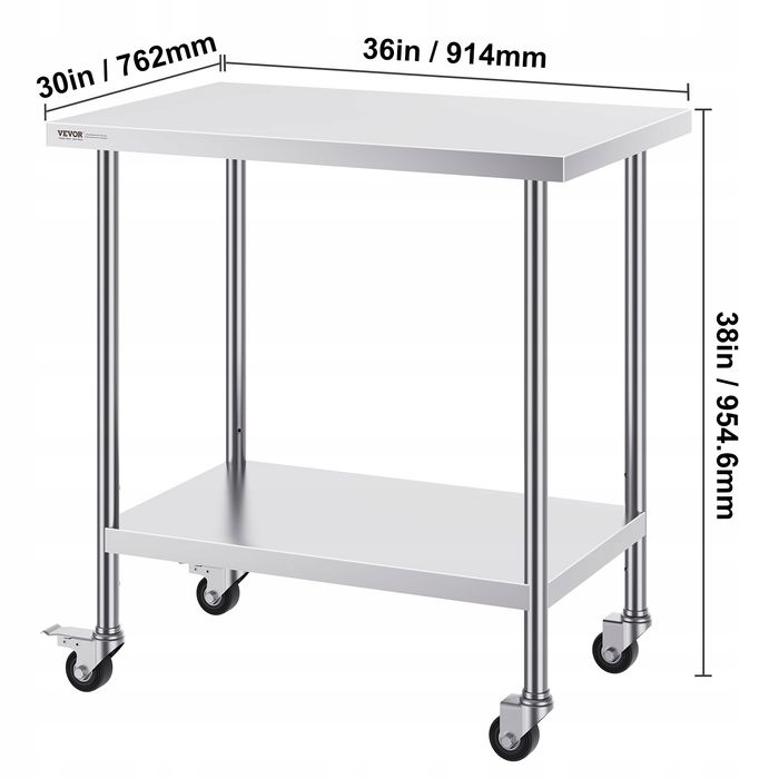 VEVOR stół roboczy ze stali nierdzewnej 30X18X38CM 4 kółka regulacja