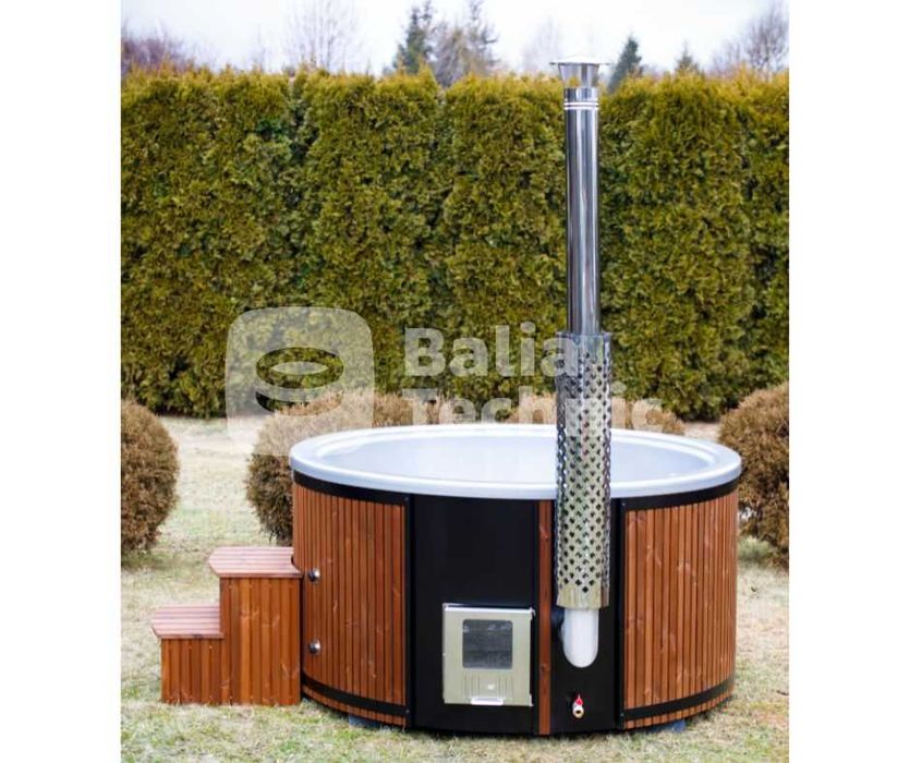 Bogato wyposażona BALIA OGRODOWA akrylowa HARMONY 200 cm | Z piecem na drewno Hydromasazem Aeromasaz LED AKRYL Okrągła Termodrewno Jacuzzi Ruska Bania