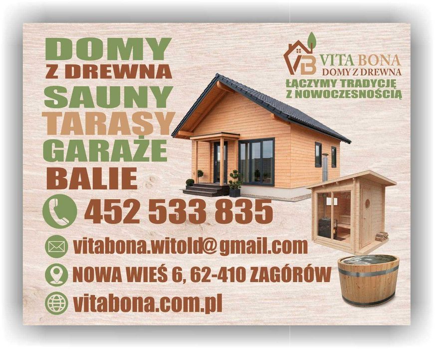 Budowanie domów drewnianych, tarasów, saun i innych konstrukcji drewnianych.