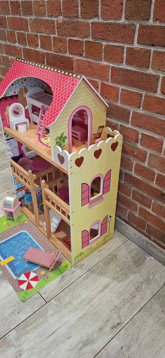 Zabawki, Domek dla lalek drewniany + mebelki