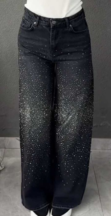 Джинси чорні палаццо в камінцях