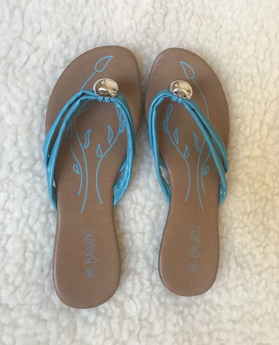 Eleganckie wygodne klapki japonki letnie urocze turkus brązowe wakacje