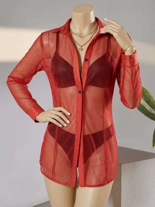 Camisa vermelha transparente
