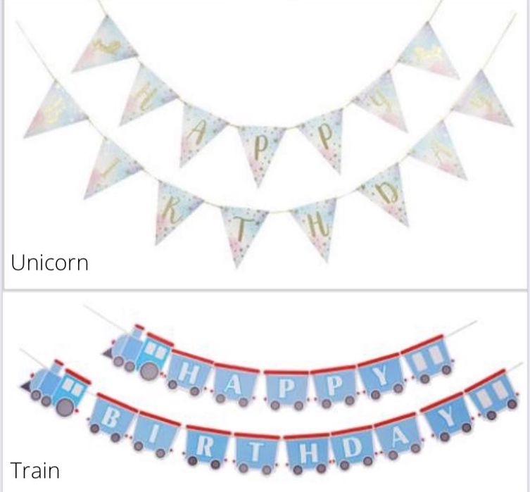 Themed Garlands: HAPPY BIRTHDAY and ONE (Train, Mermaid, Prince)
