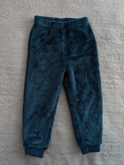 Zielone pluszowe spodnie dresowe dresy w dinozaury Nutmeg 98 - 104