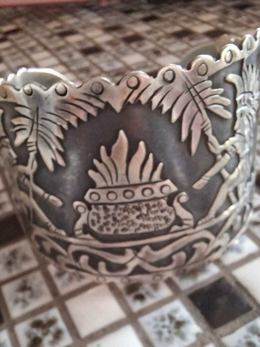 Unisex Wielka szeroka sztywna srebrna bransoletka Meksyk Vintage