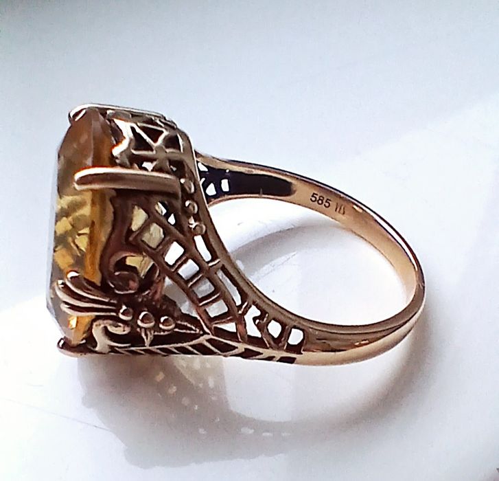 Sprzedam złoty piercionek z cytrynianem, YES, próba 585