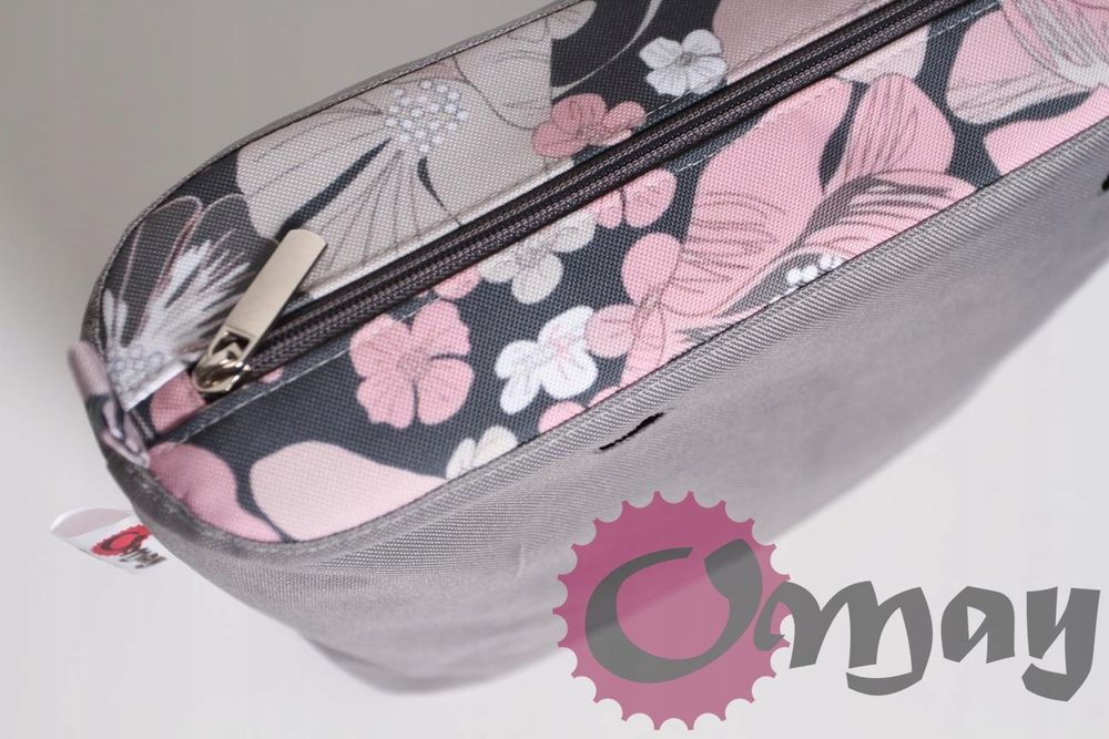 organizer OBAG MINI kwiaty szare pudrowy róż wkład 2 kieszenie OMAY