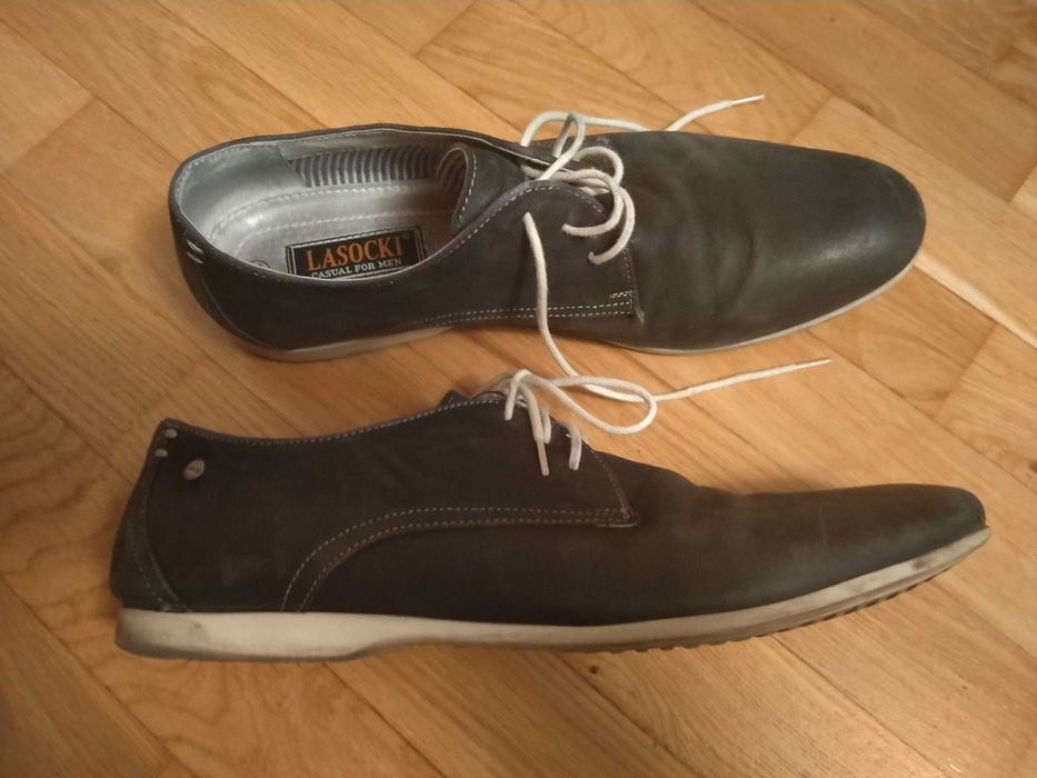Buty Lasocki niebieskie, pantofle sznurowane, skóra, Polecam