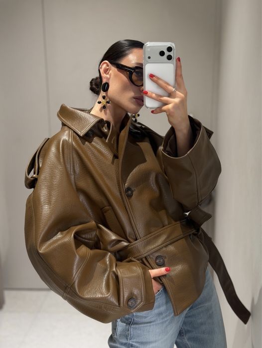 Куртка косуха тренч шкіра Zara M