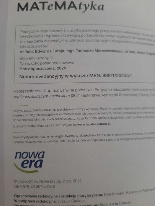 Nowa Matemattka 1. Podręcznik Nauczyciela. Nowa Era.  Edycja 2024.