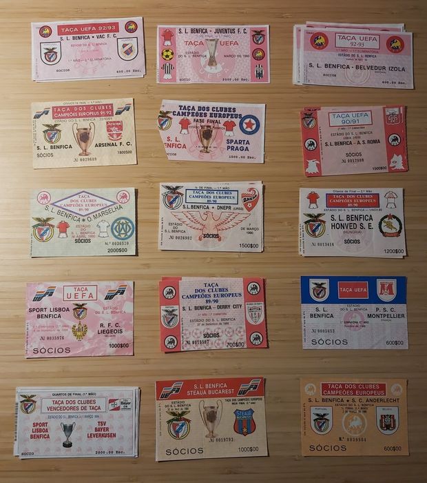 Vendo Bilhetes Antigos do S.L. Benfica